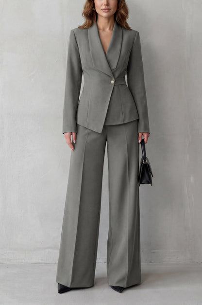 Shawl Collar Long Sleeve Blazer and Pants Matching Set