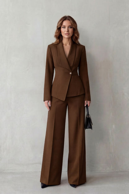 Shawl Collar Long Sleeve Blazer and Pants Matching Set