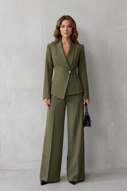Shawl Collar Long Sleeve Blazer and Pants Matching Set