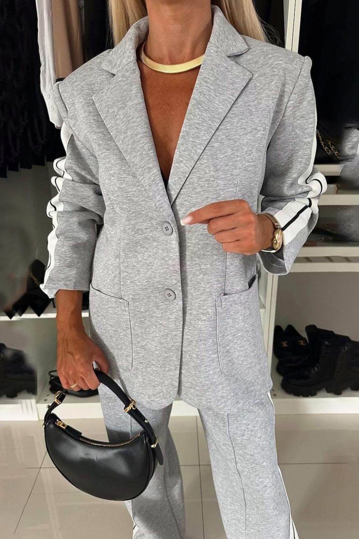 Side Stripe Blazer and Pants Set