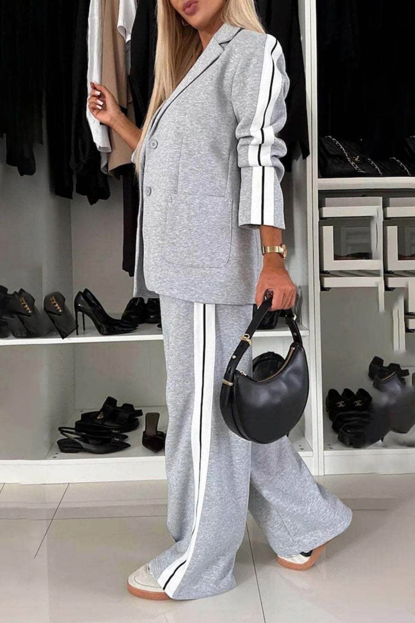 Side Stripe Blazer and Pants Set