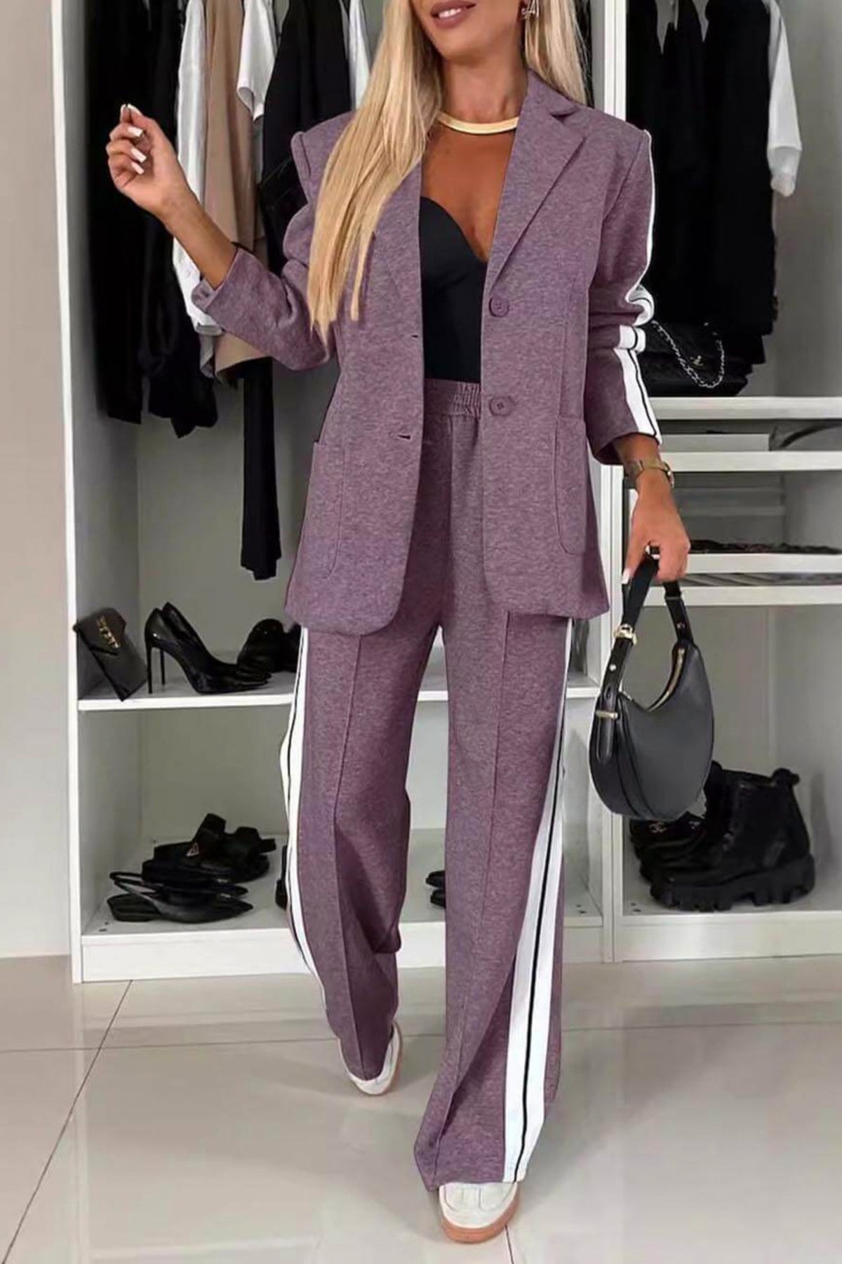 Side Stripe Blazer and Pants Set
