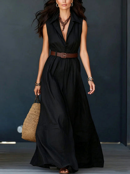 Sleeveless Collared Button Front Maxi Dress
