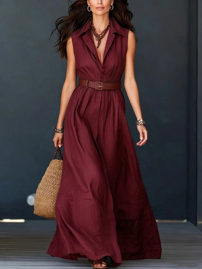 Sleeveless Collared Button Front Maxi Dress