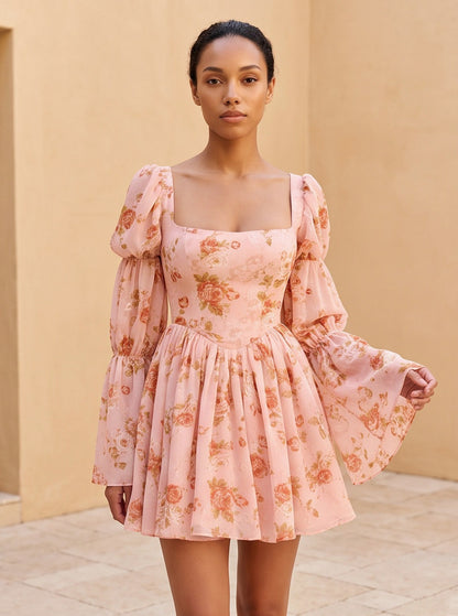 Square Neck Long Sleeve Mini Dress