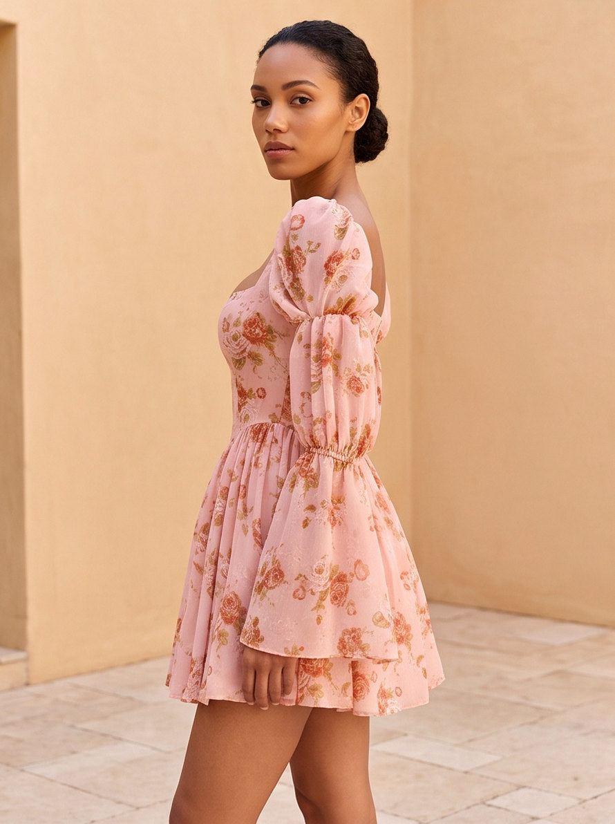Square Neck Long Sleeve Mini Dress