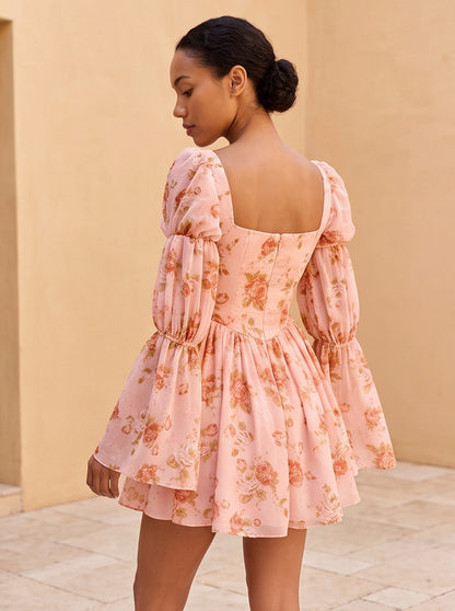 Square Neck Long Sleeve Mini Dress