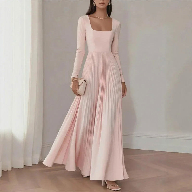 Square Neck Pleated Maxi Dress