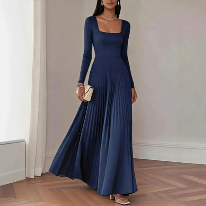 Square Neck Pleated Maxi Dress