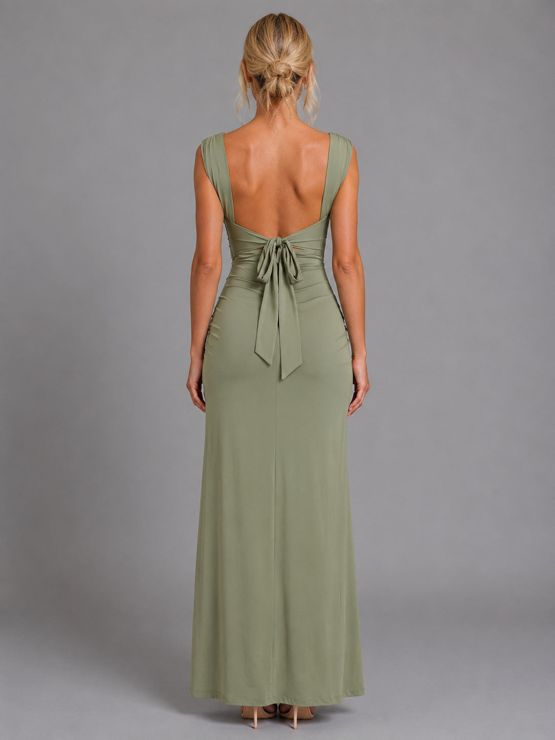 Square Neck Ruched Maxi Dress