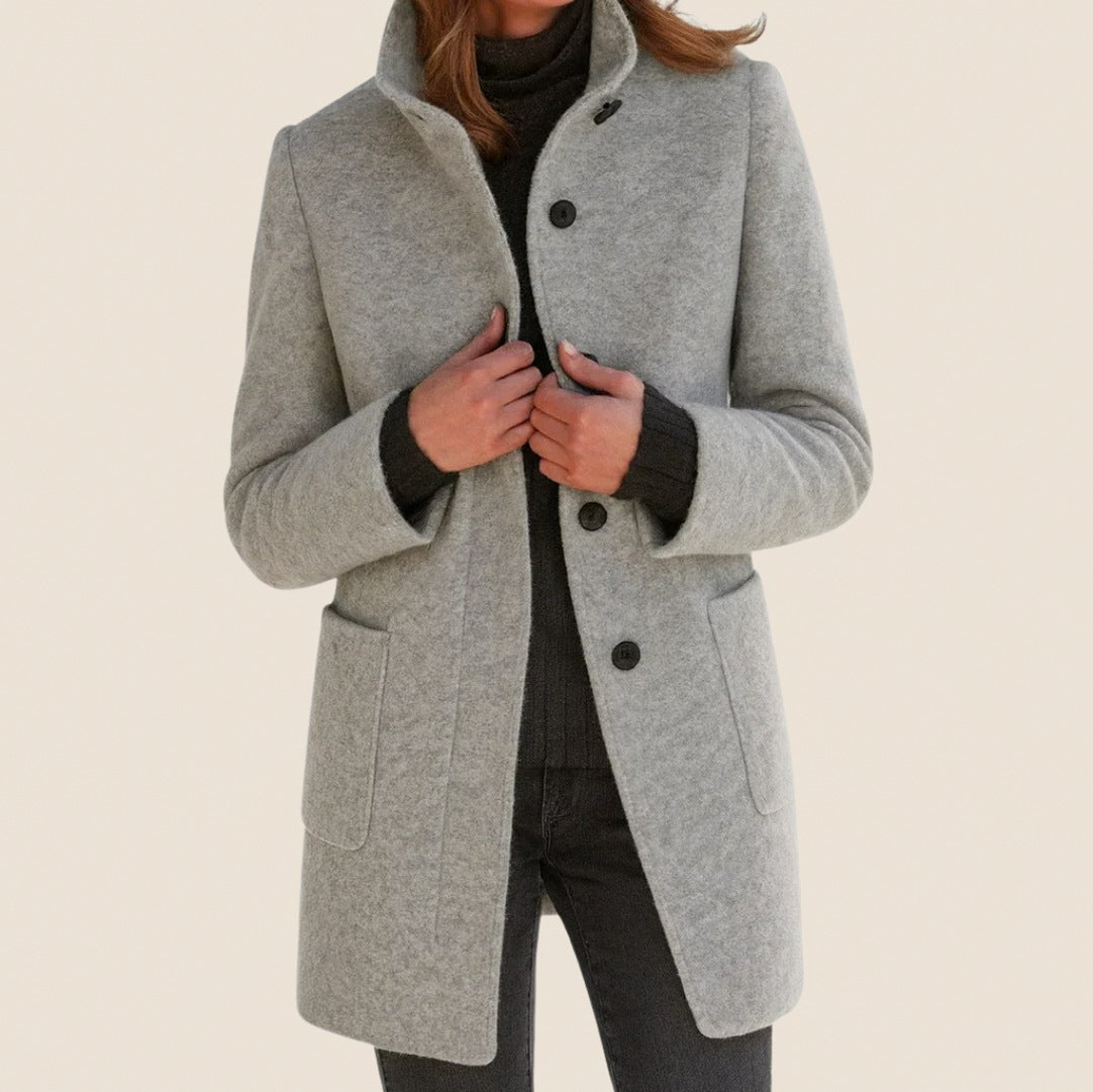 Stand Collar Button Front Coat