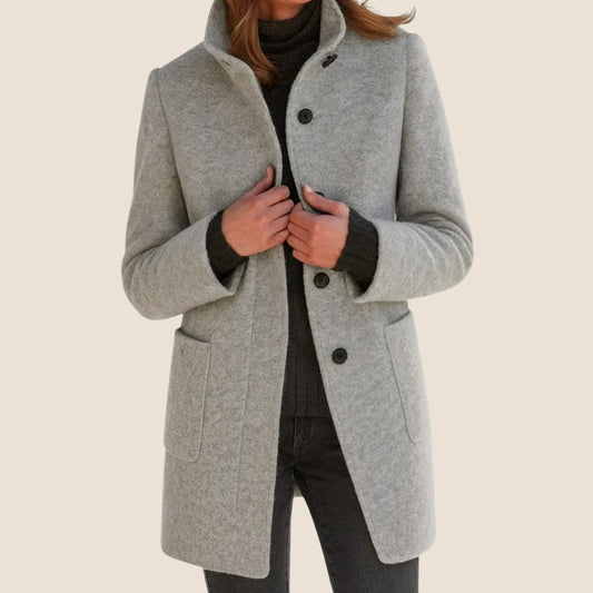 Stand Collar Button Front Coat