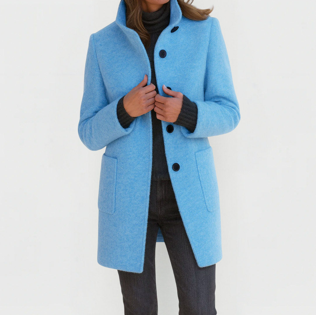 Stand Collar Button Front Coat