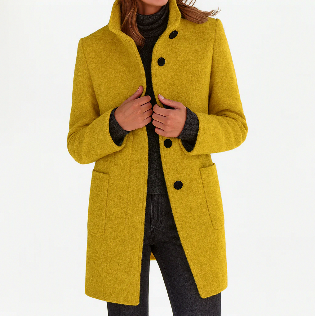 Stand Collar Button Front Coat
