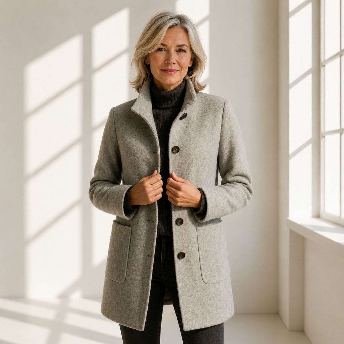 Stand Collar Button Front Coat