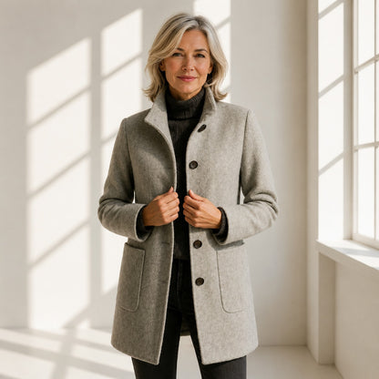 Stand Collar Button Front Coat