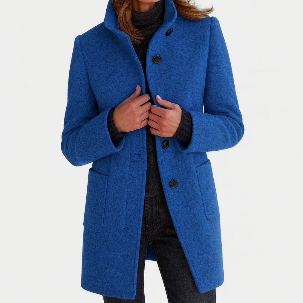 Stand Collar Button Front Coat