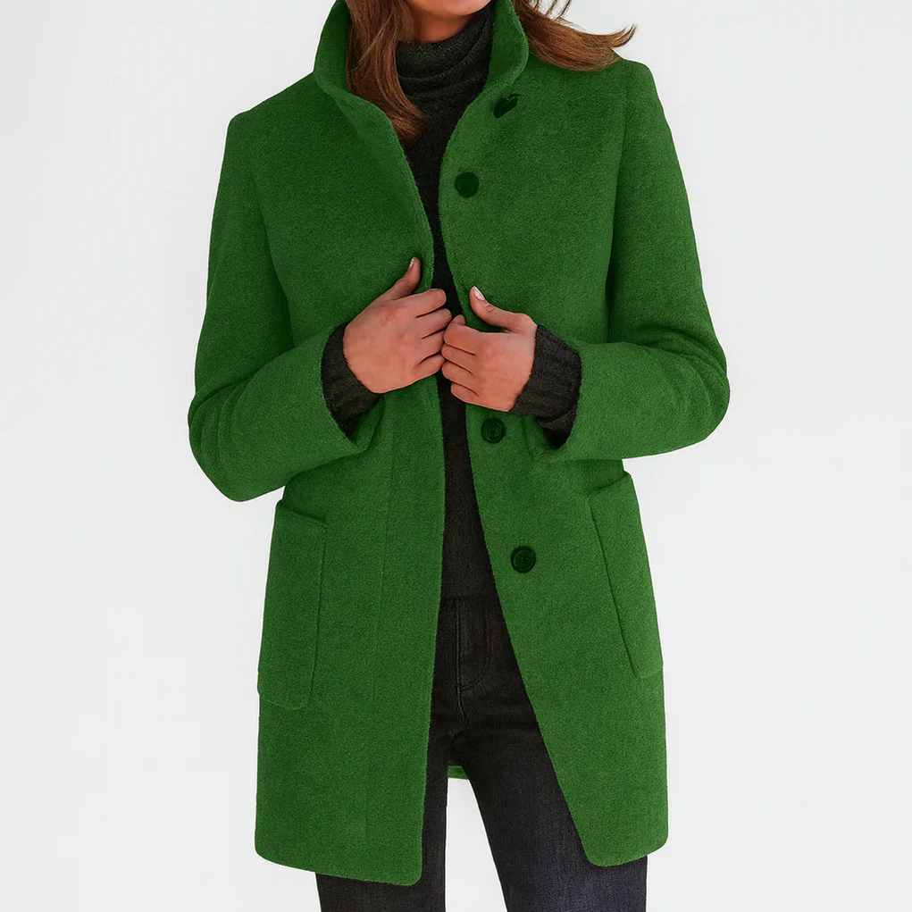 Stand Collar Button Front Coat