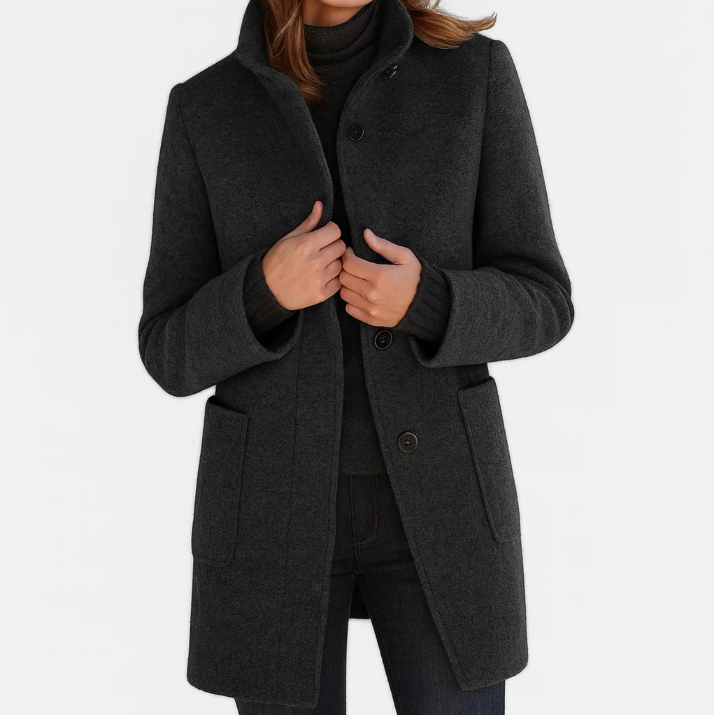 Stand Collar Button Front Coat