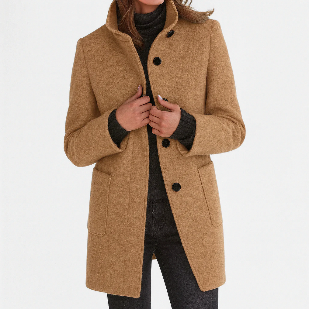 Stand Collar Button Front Coat