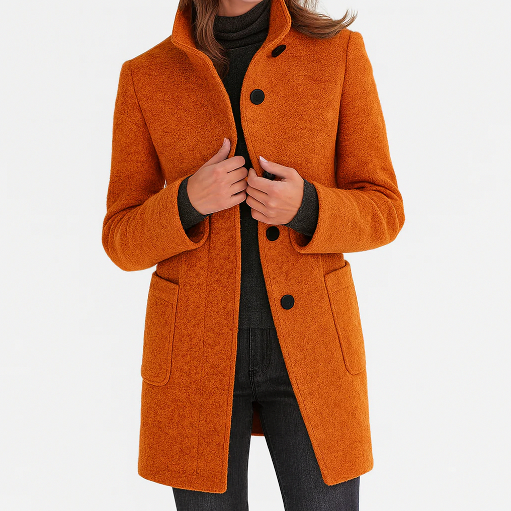 Stand Collar Button Front Coat
