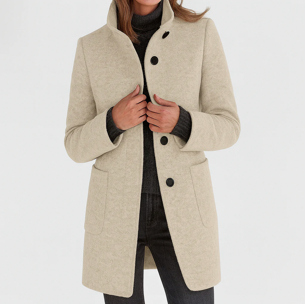 Stand Collar Button Front Coat