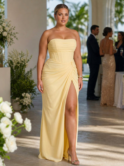 Strapless Corset Ruched Maxi Dress