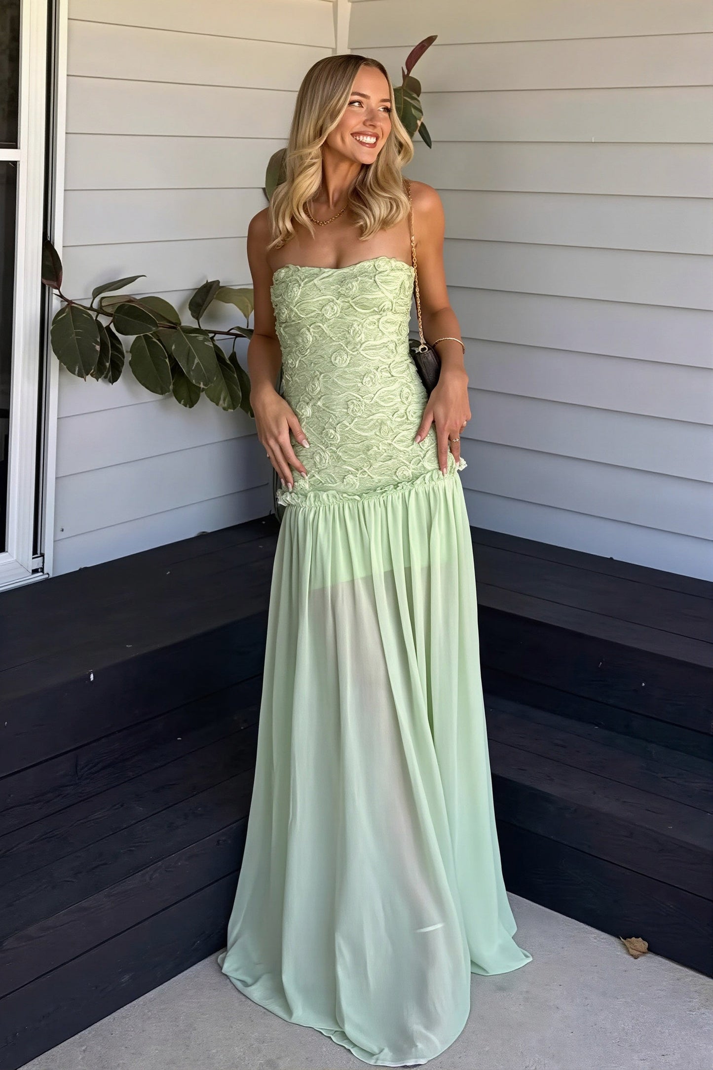 Strapless Drop Waist Maxi Dress