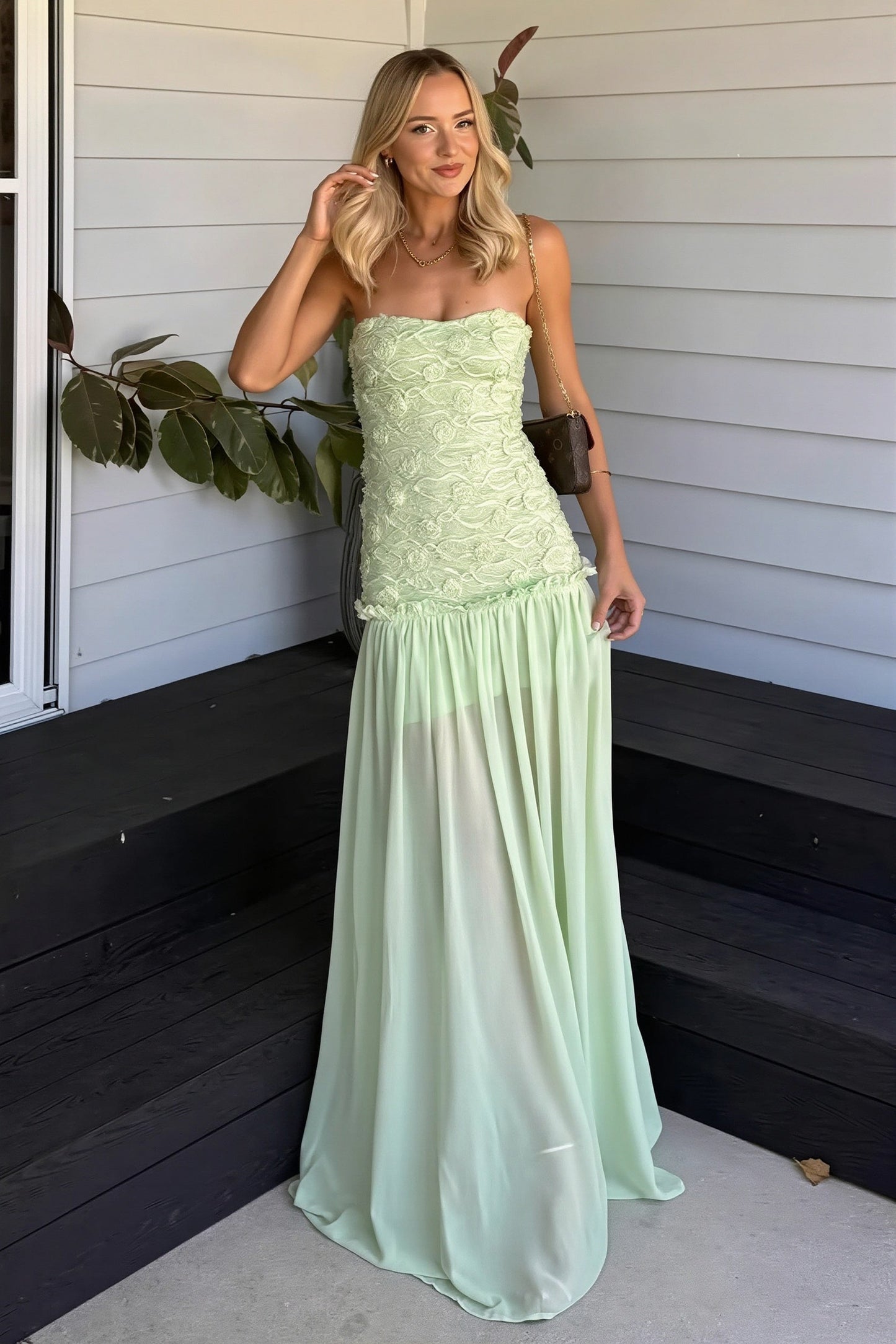 Strapless Drop Waist Maxi Dress