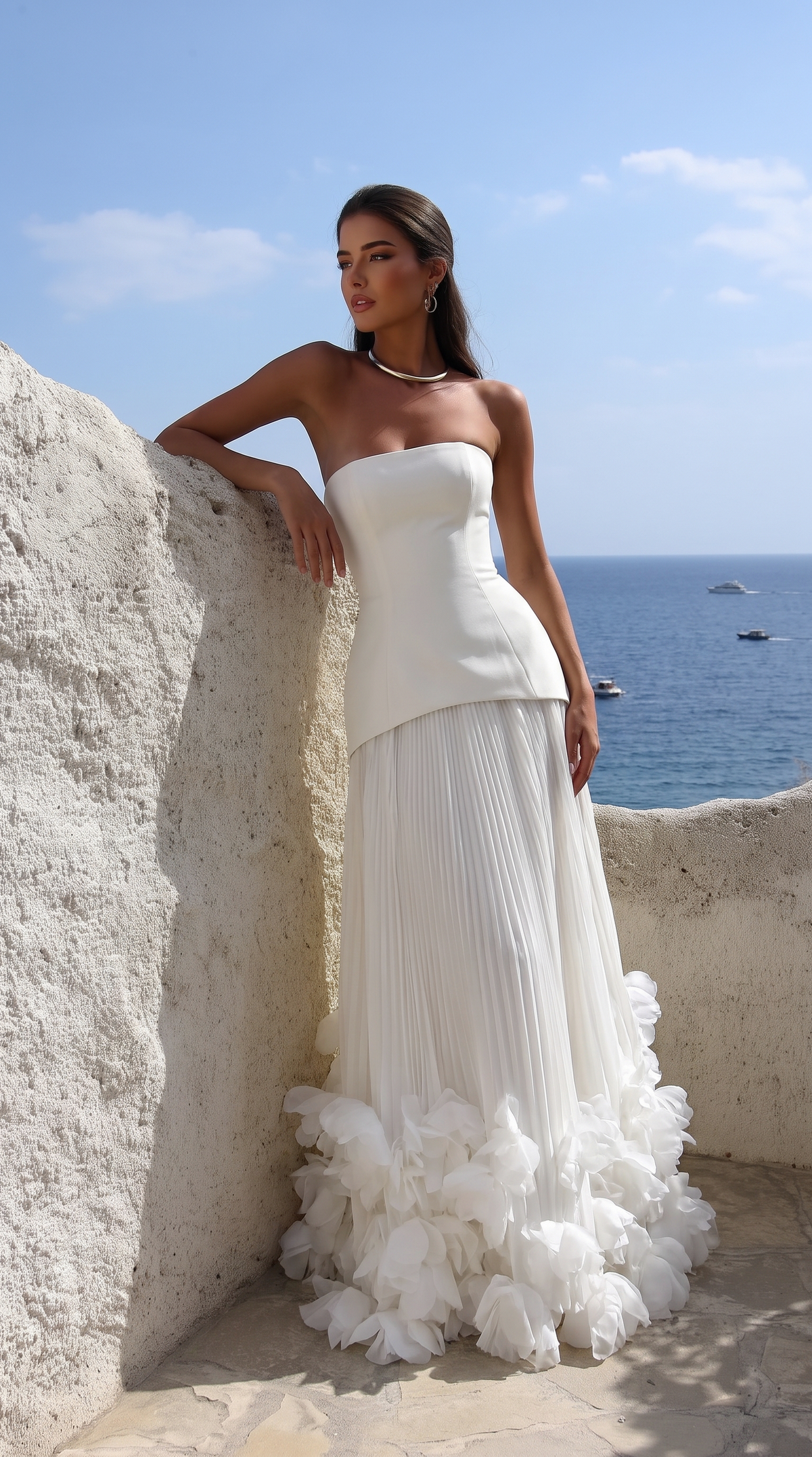 Strapless Drop Waist Pleated Maxi Dress