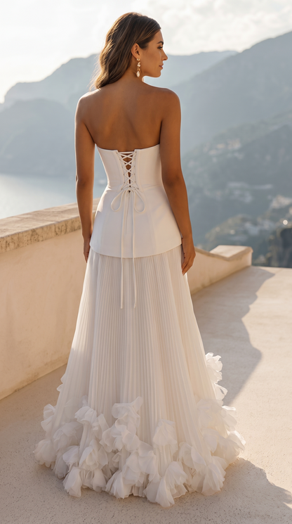 Strapless Drop Waist Pleated Maxi Dress