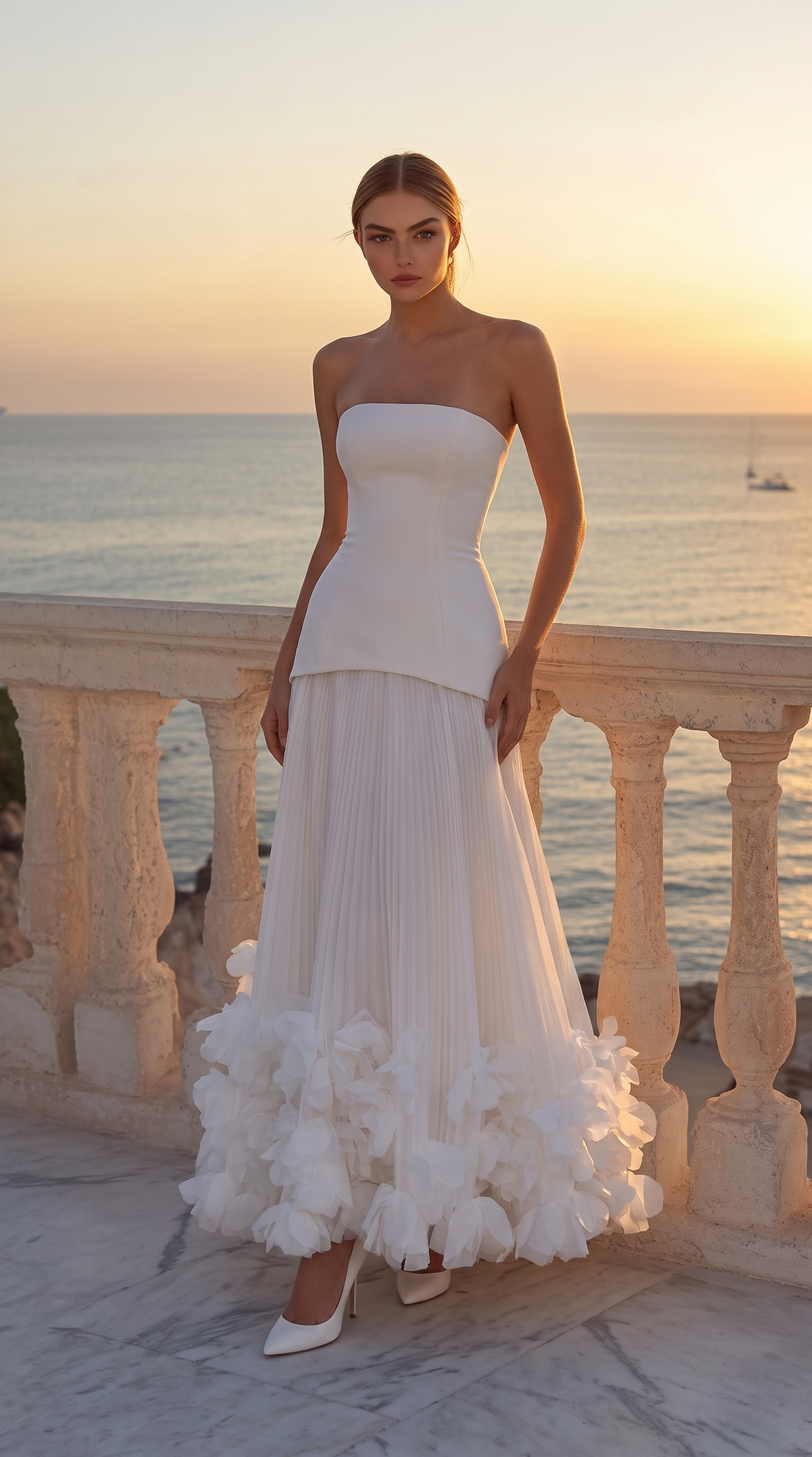 Strapless Drop Waist Pleated Maxi Dress