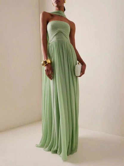 Strapless Ruched Chiffon Maxi Dress