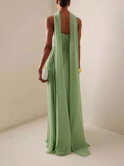 Strapless Ruched Chiffon Maxi Dress