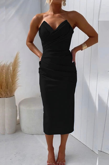 Strapless Ruched Sweetheart Midi Dress