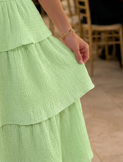 Strapless Smocked Tiered Midi Dress