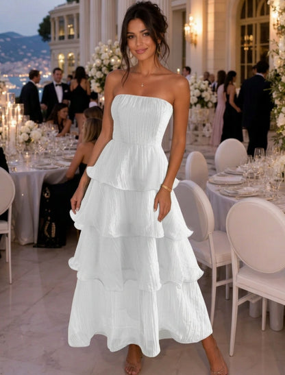Strapless Smocked Tiered Midi Dress