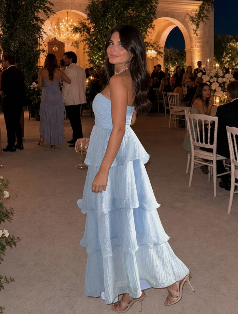 Strapless Smocked Tiered Midi Dress