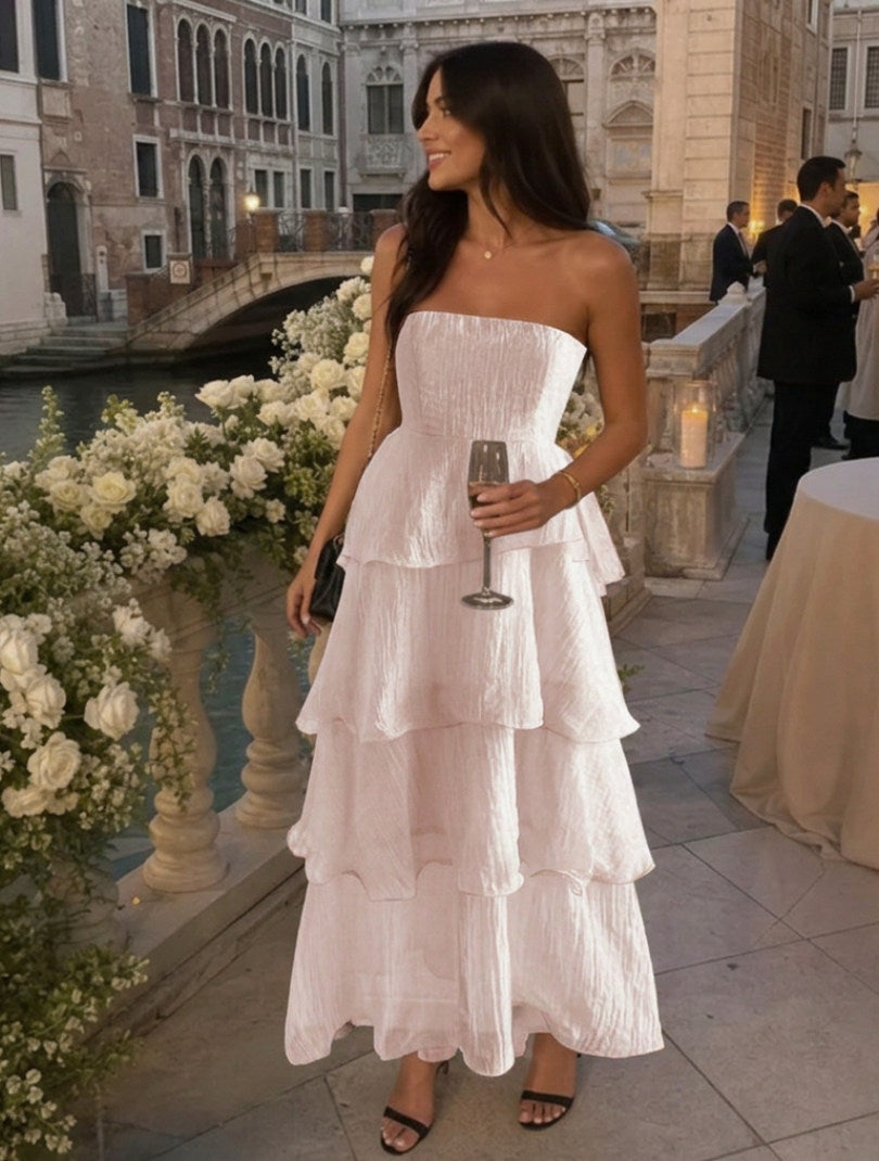Strapless Smocked Tiered Midi Dress