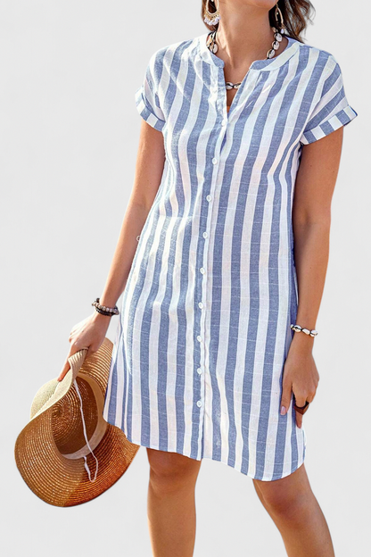 Striped Button Front Shirt Dress