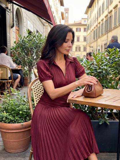 Striped Ruched Pleated Midi Dress