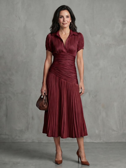 Striped Ruched Pleated Midi Dress