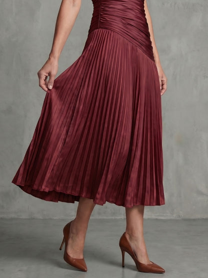 Striped Ruched Pleated Midi Dress