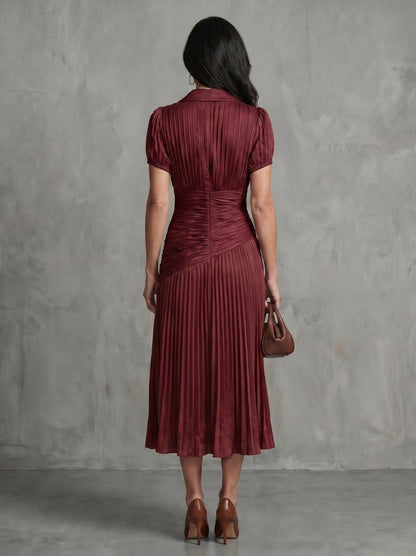 Striped Ruched Pleated Midi Dress