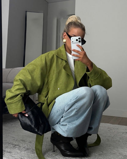 Suede Belted Button Front Jacket