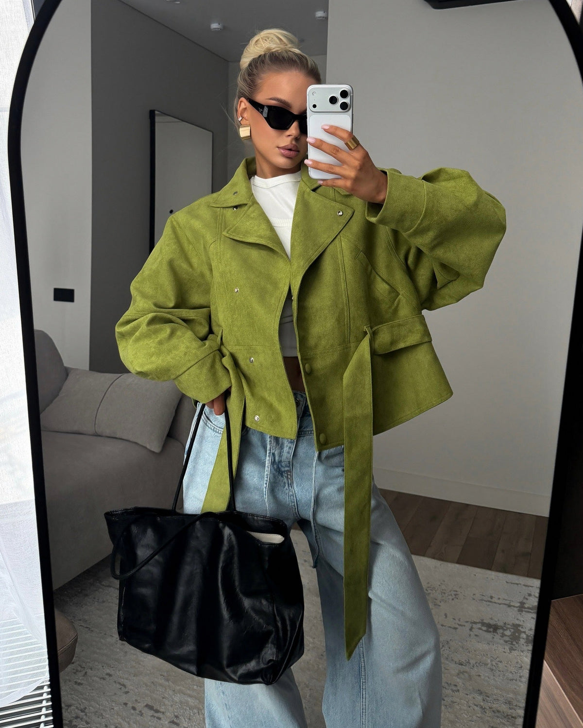 Suede Belted Button Front Jacket