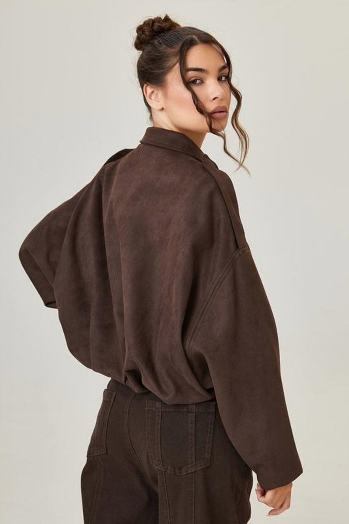 Suede Cropped Bomber Jacket
