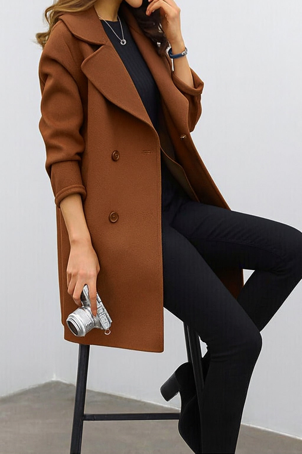 Suede Double Breasted Coat