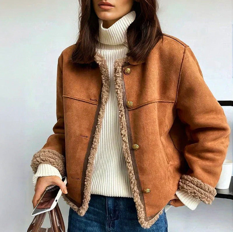 Suede Faux Fur Trim Jacket