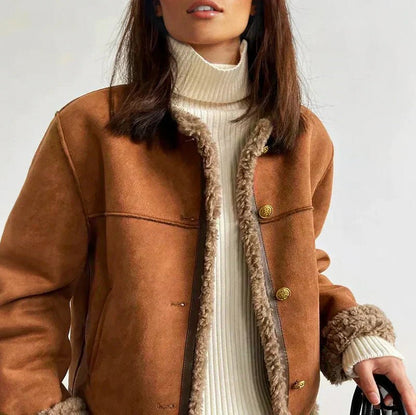 Suede Faux Fur Trim Jacket